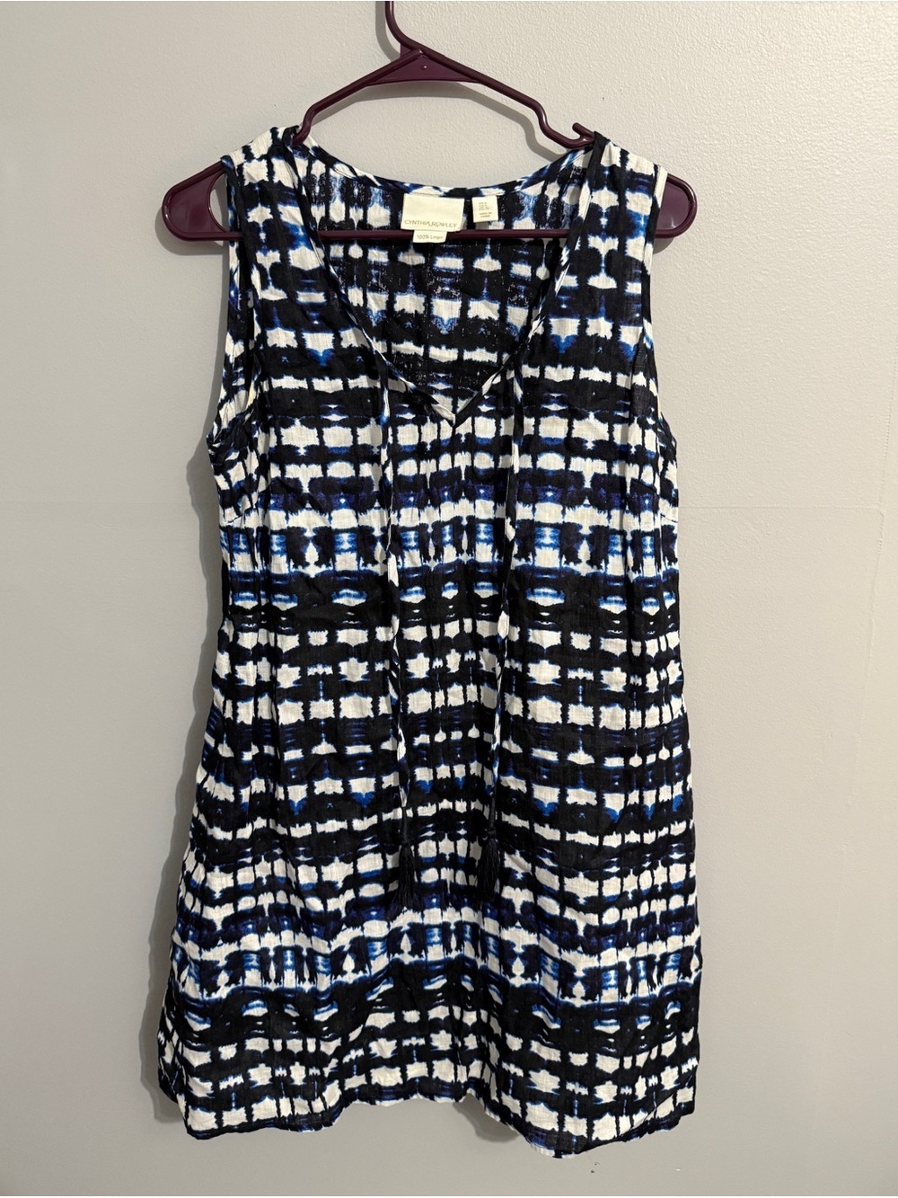 Cynthia Rowley Dress Womens 6 Linen Sleeveless Shift Lightweight V neck